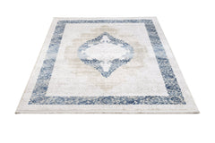 Classic Area Rug – Machine Made Blue Acrylic Rug with Fringed Edges