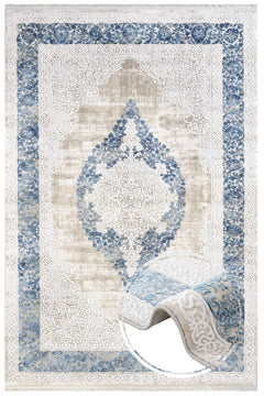 Classic Area Rug – Machine Made Blue Acrylic Rug with Fringed Edges