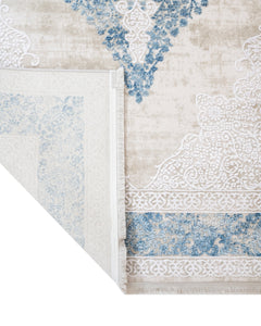 Classic Area Rug – Machine Made Blue Acrylic Rug with Fringed Edges