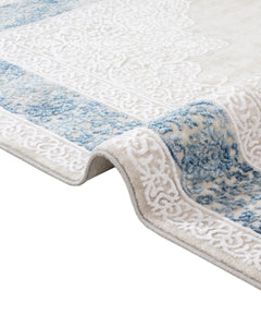 Classic Area Rug – Machine Made Blue Acrylic Rug with Fringed Edges