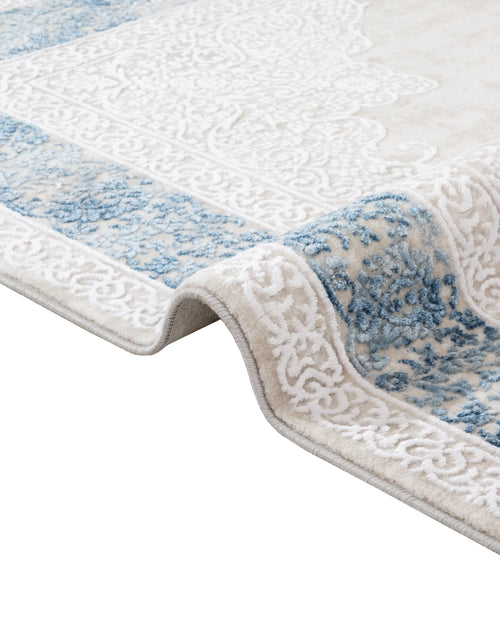 Classic Area Rug – Machine Made Blue Acrylic Rug with Fringed Edges