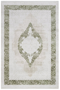 Machine Made Area Rug – Classic Green Acrylic Fringed Edge Carpet for Living Room