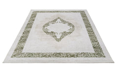 Machine Made Area Rug – Classic Green Acrylic Fringed Edge Carpet for Living Room