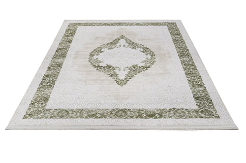 Machine Made Area Rug – Classic Green Acrylic Fringed Edge Carpet for Living Room