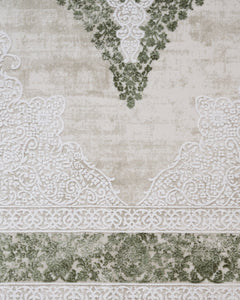 Machine Made Area Rug – Classic Green Acrylic Fringed Edge Carpet for Living Room