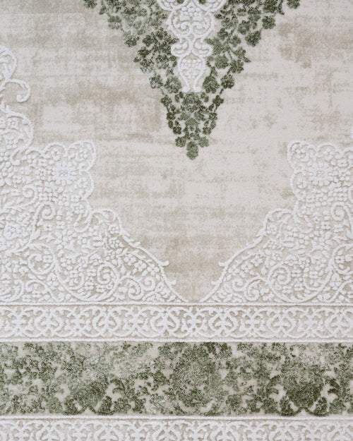 Machine Made Area Rug – Classic Green Acrylic Fringed Edge Carpet for Living Room