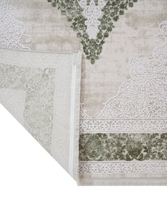 Machine Made Area Rug – Classic Green Acrylic Fringed Edge Carpet for Living Room