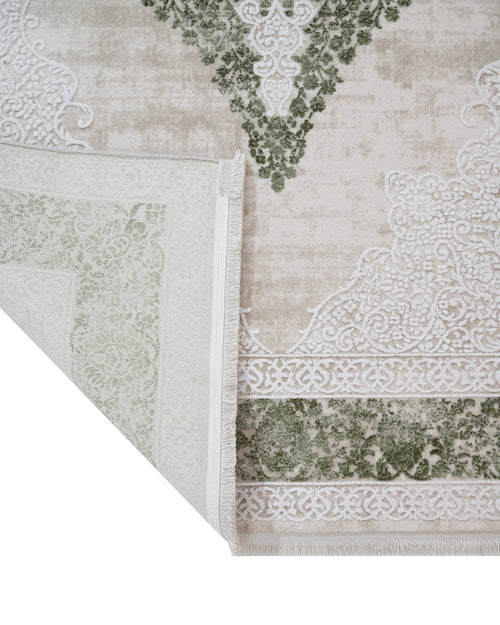 Machine Made Area Rug – Classic Green Acrylic Fringed Edge Carpet for Living Room