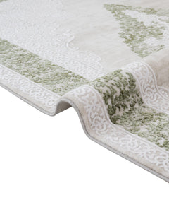 Machine Made Area Rug – Classic Green Acrylic Fringed Edge Carpet for Living Room