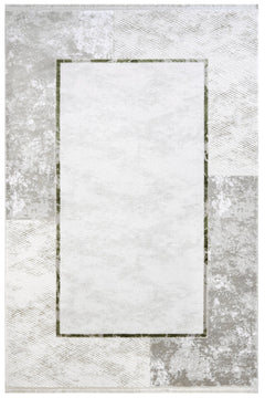 Green Area Rug - Machine Made Acrylic Frame Style Carpet with Fringed Edges