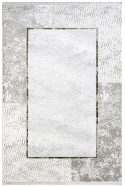 Green Area Rug - Machine Made Acrylic Frame Style Carpet with Fringed Edges