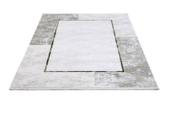 Green Area Rug - Machine Made Acrylic Frame Style Carpet with Fringed Edges