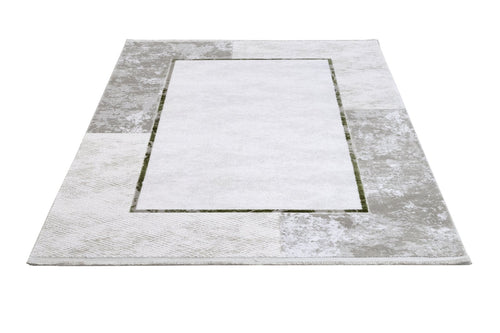 Green Area Rug - Machine Made Acrylic Frame Style Carpet with Fringed Edges