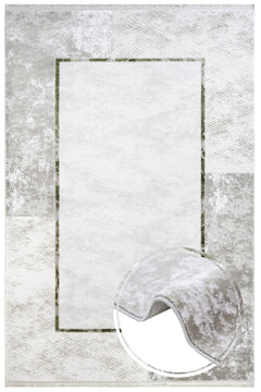 Green Area Rug - Machine Made Acrylic Frame Style Carpet with Fringed Edges