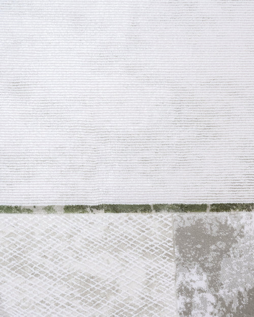 Green Area Rug - Machine Made Acrylic Frame Style Carpet with Fringed Edges