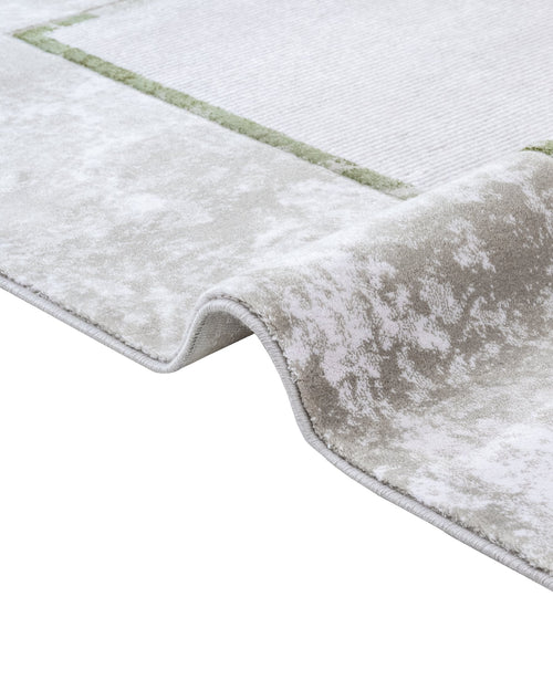 Green Area Rug - Machine Made Acrylic Frame Style Carpet with Fringed Edges