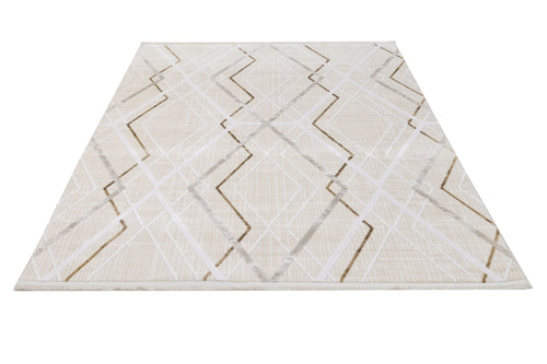 Geometric Area Rug - Machine Made Acrylic Carpet With Fringed Edges