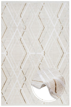 Geometric Area Rug - Machine Made Acrylic Carpet With Fringed Edges