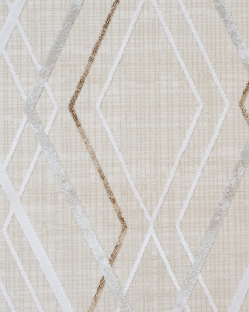 Geometric Area Rug - Machine Made Acrylic Carpet With Fringed Edges