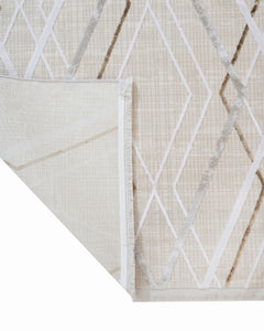 Geometric Area Rug - Machine Made Acrylic Carpet With Fringed Edges