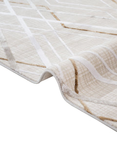 Geometric Area Rug - Machine Made Acrylic Carpet With Fringed Edges