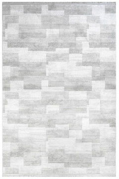 Grey Geometric Area Rug – Machine Made Rug with Fringed Edge for Living Room