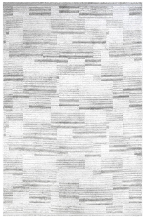Grey Geometric Area Rug – Machine Made Rug with Fringed Edge for Living Room
