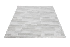 Grey Geometric Area Rug – Machine Made Rug with Fringed Edge for Living Room