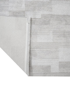 Grey Geometric Area Rug – Machine Made Rug with Fringed Edge for Living Room