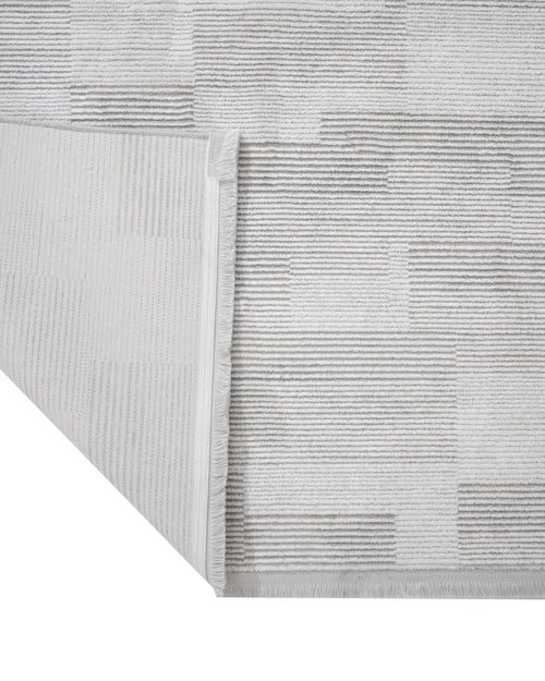 Grey Geometric Area Rug – Machine Made Rug with Fringed Edge for Living Room