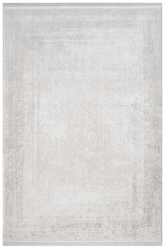 Modern Area Rug – Machine Made Cream Acrylic Carpet With Fringed Edges