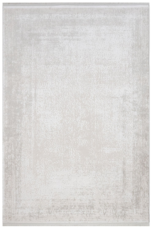 Modern Area Rug – Machine Made Cream Acrylic Carpet With Fringed Edges