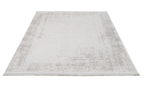 Modern Area Rug – Machine Made Cream Acrylic Carpet With Fringed Edges