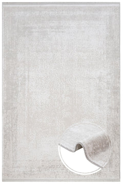 Modern Area Rug – Machine Made Cream Acrylic Carpet With Fringed Edges