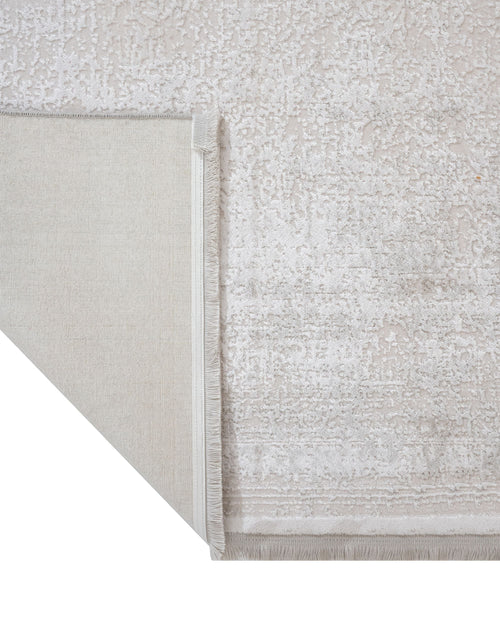 Modern Area Rug – Machine Made Cream Acrylic Carpet With Fringed Edges
