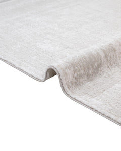 Modern Area Rug – Machine Made Cream Acrylic Carpet With Fringed Edges