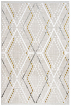 Gold Geometric Area Rug - Machine Made Rug with Fringed Edge for Stylish Home Decor
