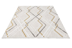 Gold Geometric Area Rug - Machine Made Rug with Fringed Edge for Stylish Home Decor