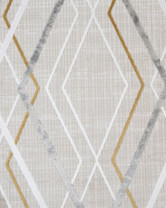 Gold Geometric Area Rug - Machine Made Rug with Fringed Edge for Stylish Home Decor