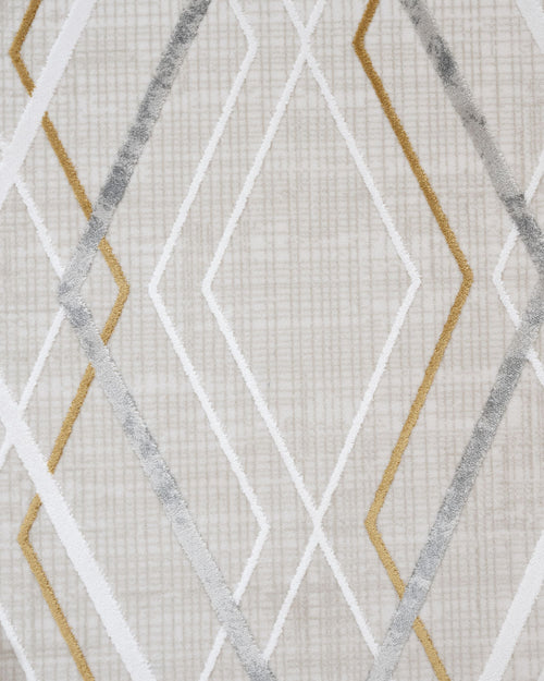 Gold Geometric Area Rug - Machine Made Rug with Fringed Edge for Stylish Home Decor