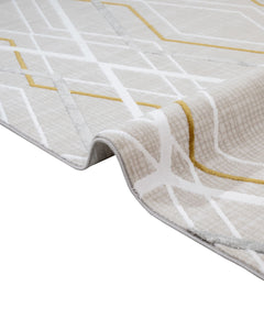 Gold Geometric Area Rug - Machine Made Rug with Fringed Edge for Stylish Home Decor