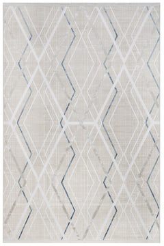 Blue Geometric Area Rug – Machine Made Carpet With Fringed Edges For Modern Living Room