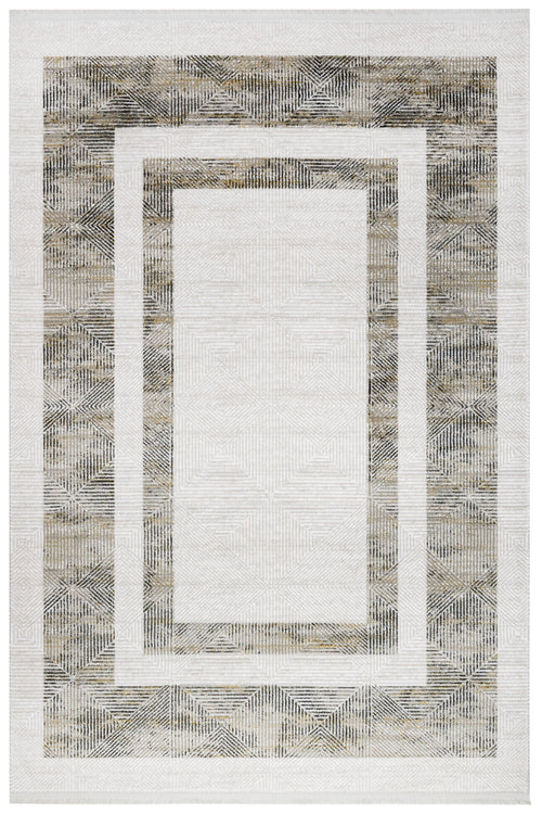 Anthracite Geometric Rug – Machine Made Rug with Fringed Edges for Living Room