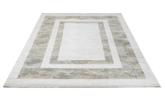 Anthracite Geometric Rug – Machine Made Rug with Fringed Edges for Living Room