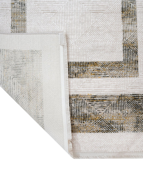 Anthracite Geometric Rug – Machine Made Rug with Fringed Edges for Living Room