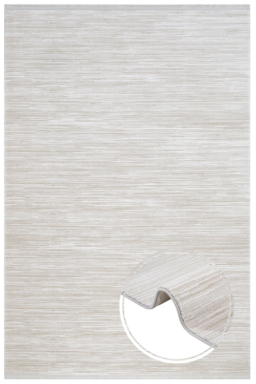 Modern Area Rug - Bernadine Cream Machine Made Rug With Fringed Edges