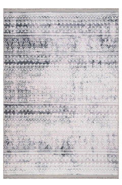 Grey Striped Area Rug - Cotton Chenille Digital Print Carpet for Modern Living Room