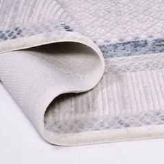 Grey Cotton Area Rug - Machine Made Frame Design Rug | Washable Non Slip Floor Carpet