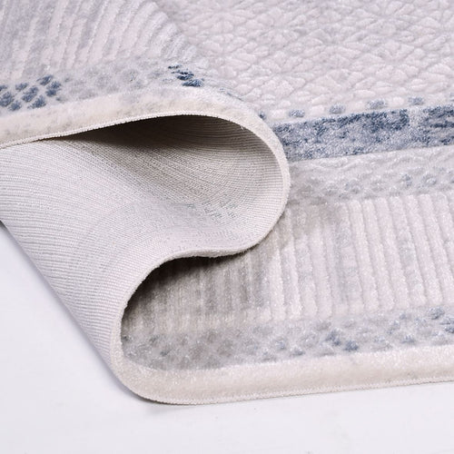 Grey Cotton Area Rug - Machine Made Frame Design Rug | Washable Non Slip Floor Carpet