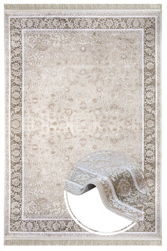 Viscose Area Rug – Machine Made Mink Frame Carpet With Fringed Edges